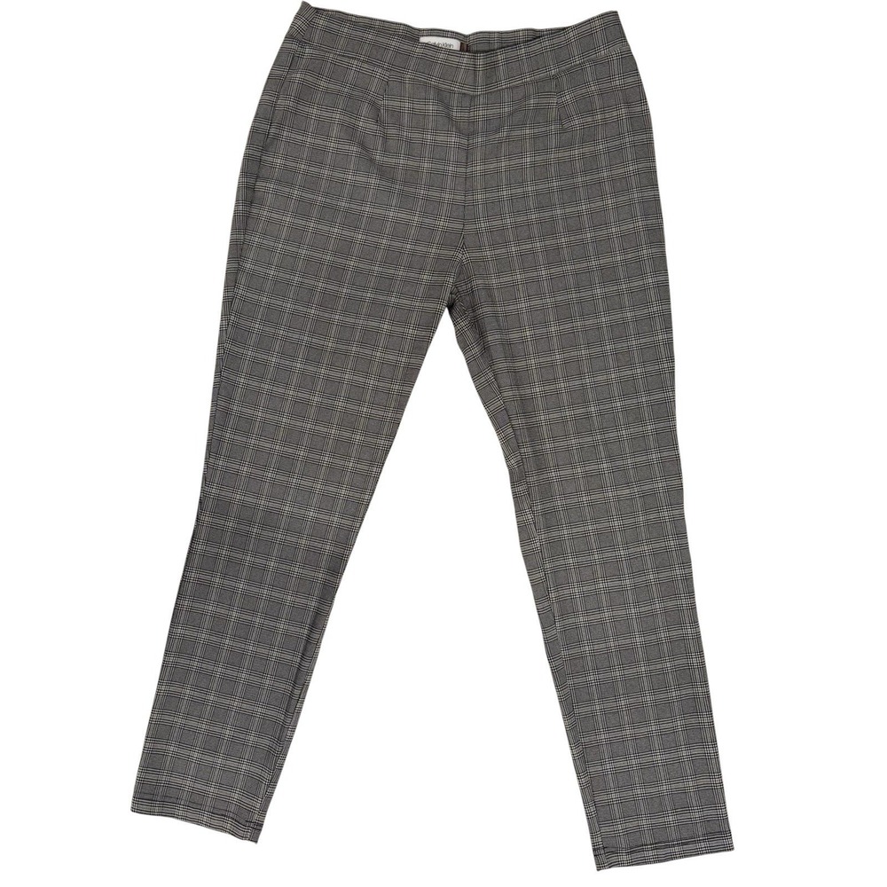 Calvin Klein Plaid Stretch Pull On Black& White Women's Ankle Pants Sz 12